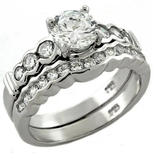 Sterling Silver Ring AAA GRD CZ Clear LOAS1023 for Women Style Rhodium