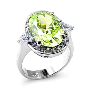 Sterling Silver Ring AAA GRD CZ  Green 6X187 for Women Style Rhodium