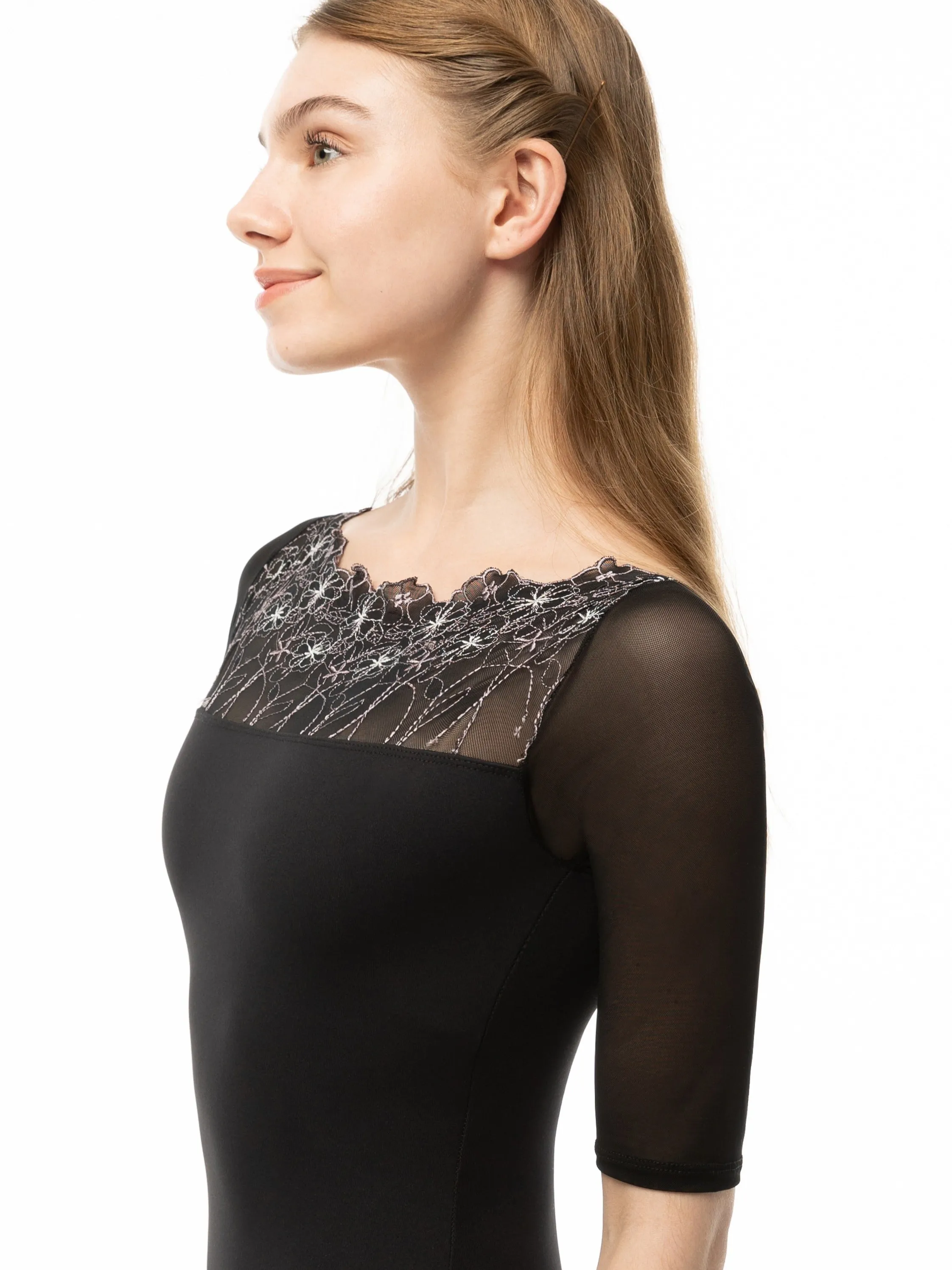 Stormy Weather Bateau Neck Half Sleeve Leotard