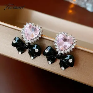 Tavimart Fashion Heart Black Bowknot Drop Earrings For Women Luxury High Grade Jewelry Wholesale