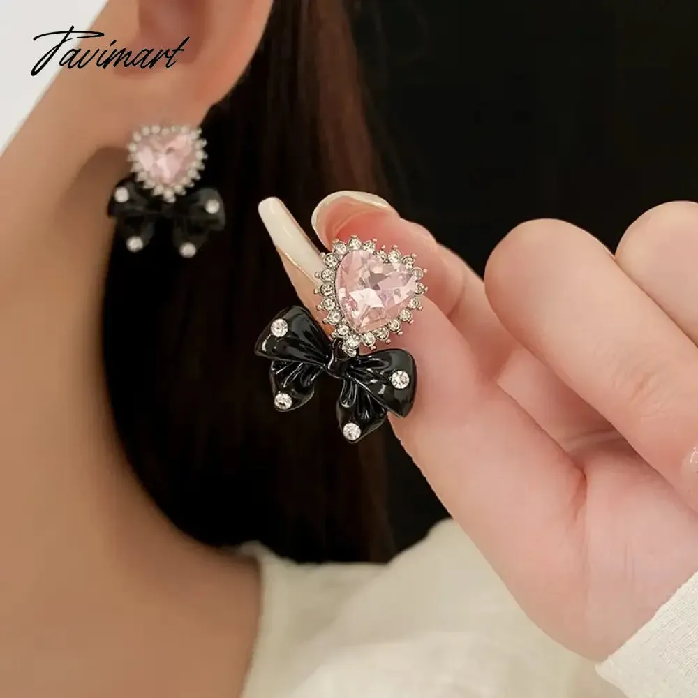 Tavimart Fashion Heart Black Bowknot Drop Earrings For Women Luxury High Grade Jewelry Wholesale