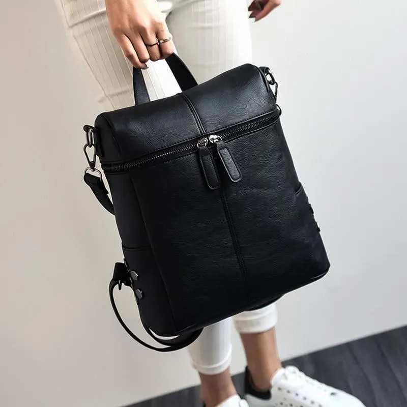 Teenage Girls School Bags Fashion Vintage Solid Black Shoulder Bag