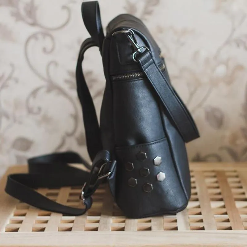 Teenage Girls School Bags Fashion Vintage Solid Black Shoulder Bag
