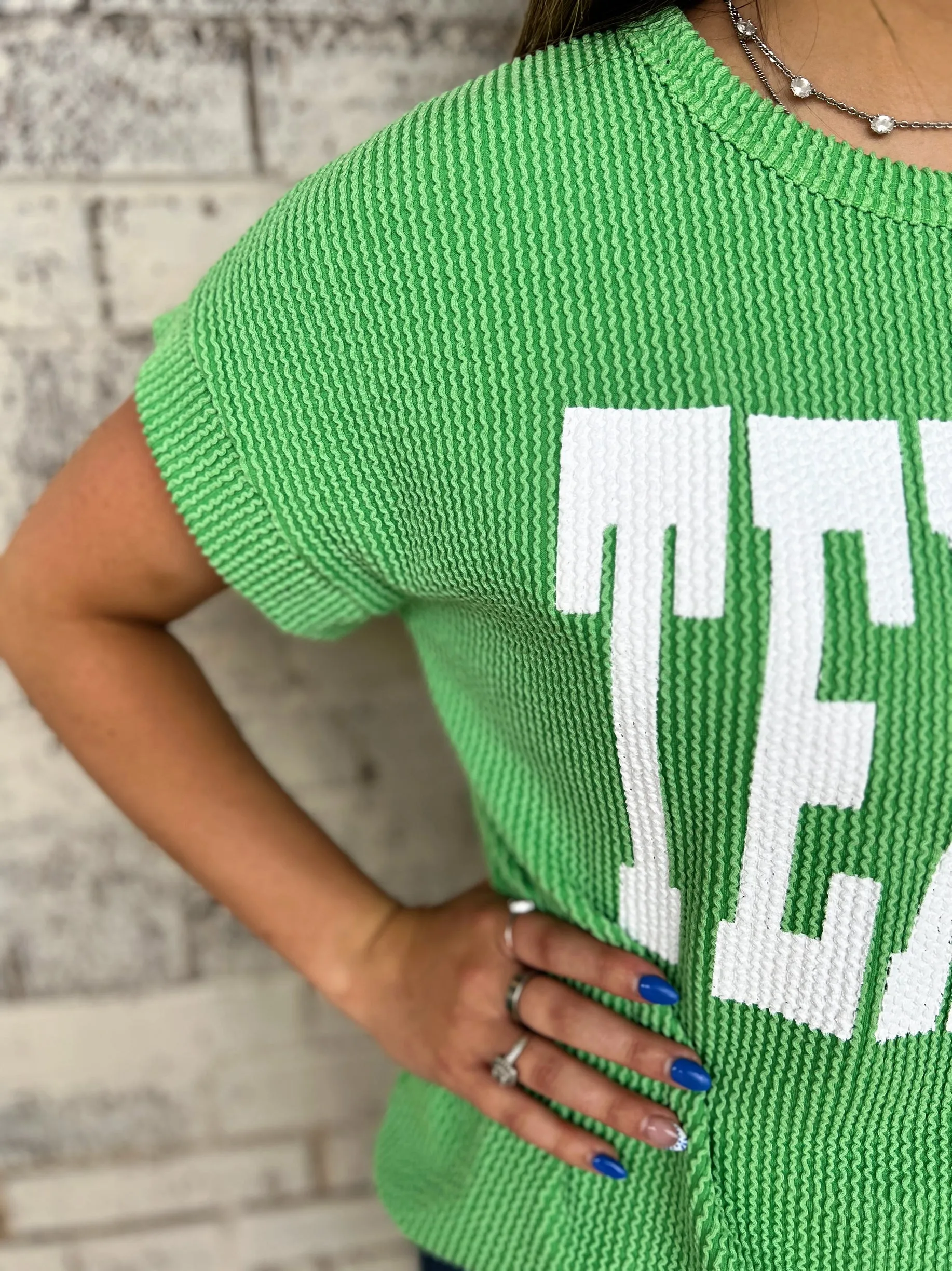 TEXAS Green Ribbed Top