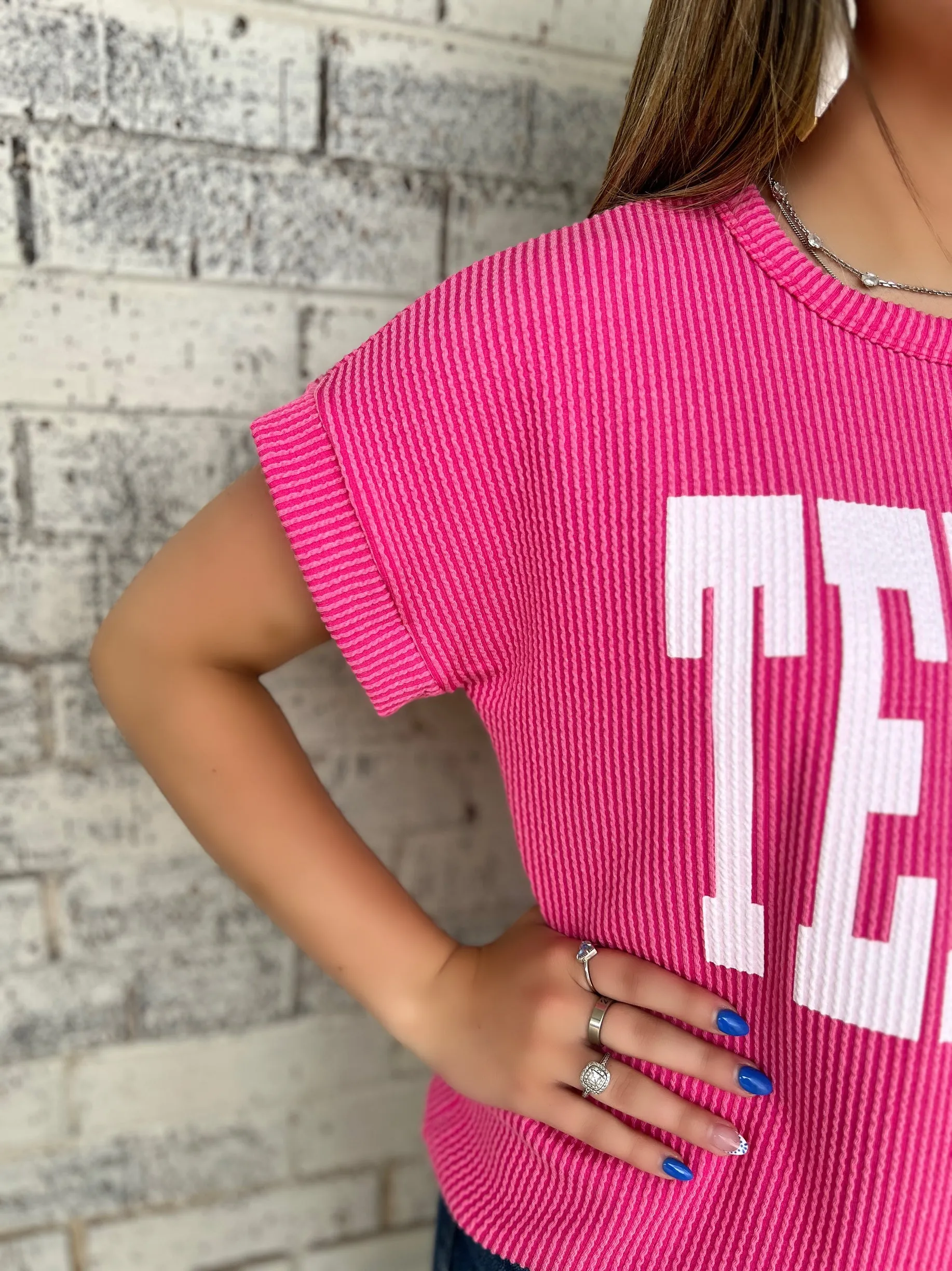 TEXAS Hot Pink Ribbed Top