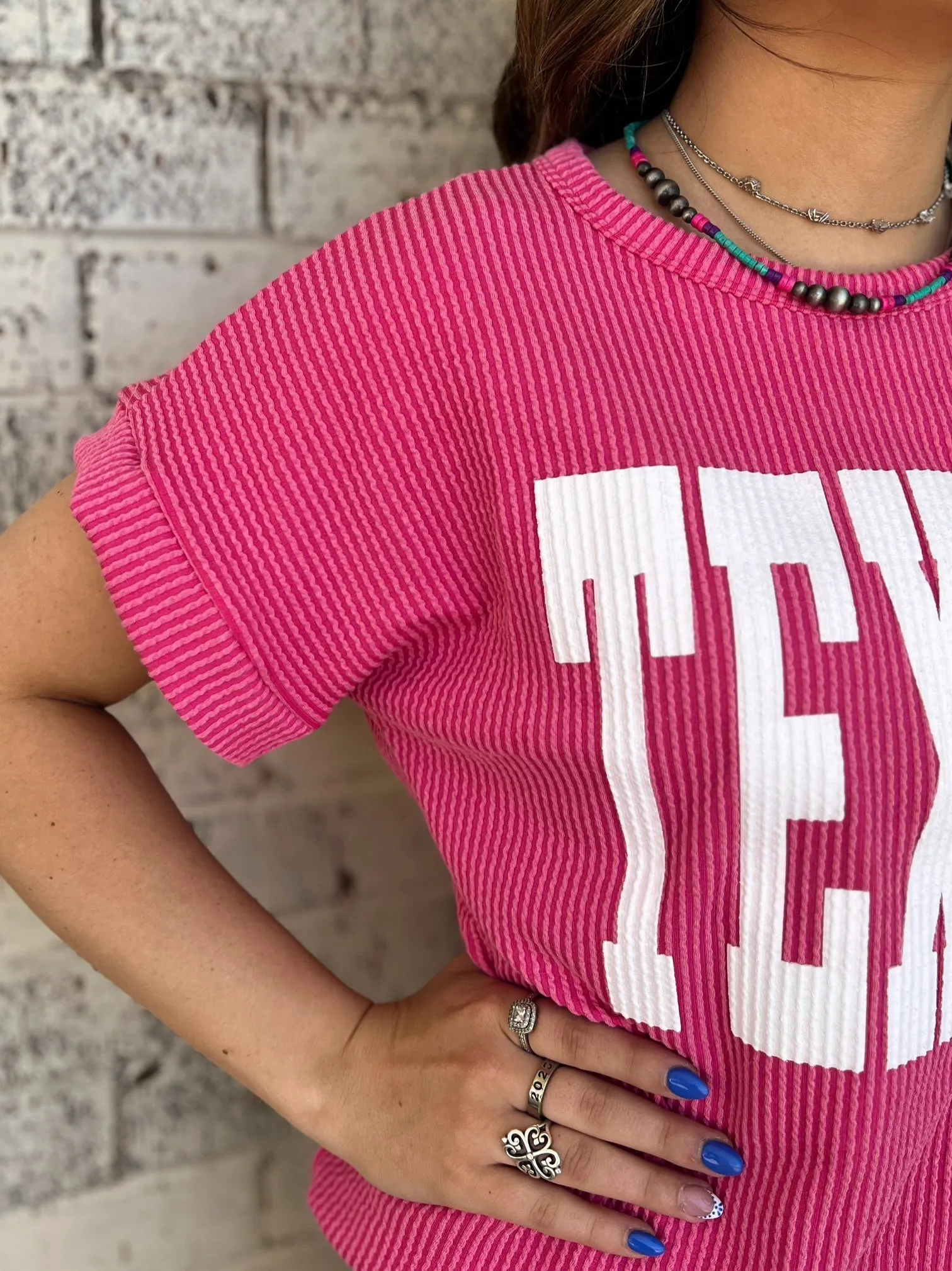 TEXAS Hot Pink Ribbed Top