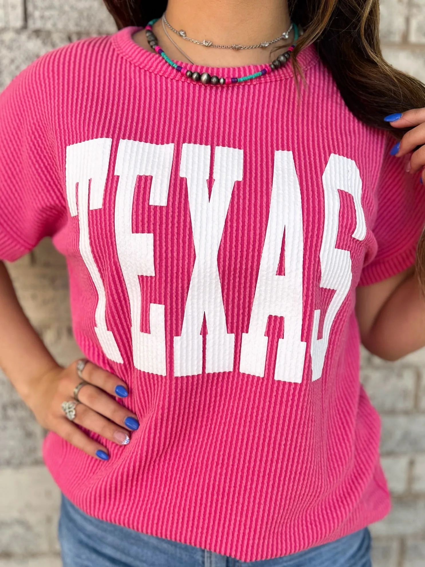 TEXAS Hot Pink Ribbed Top