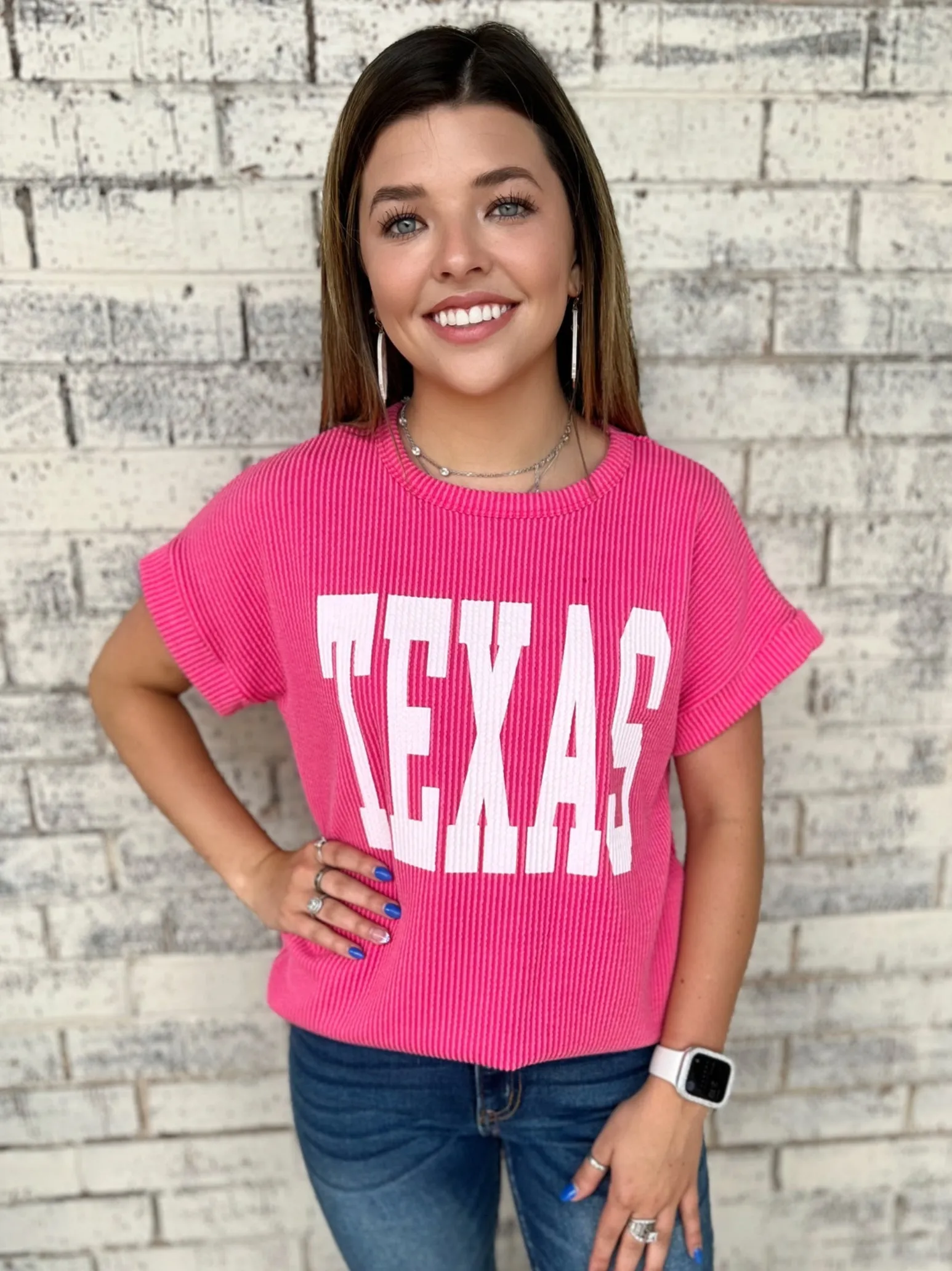 TEXAS Hot Pink Ribbed Top