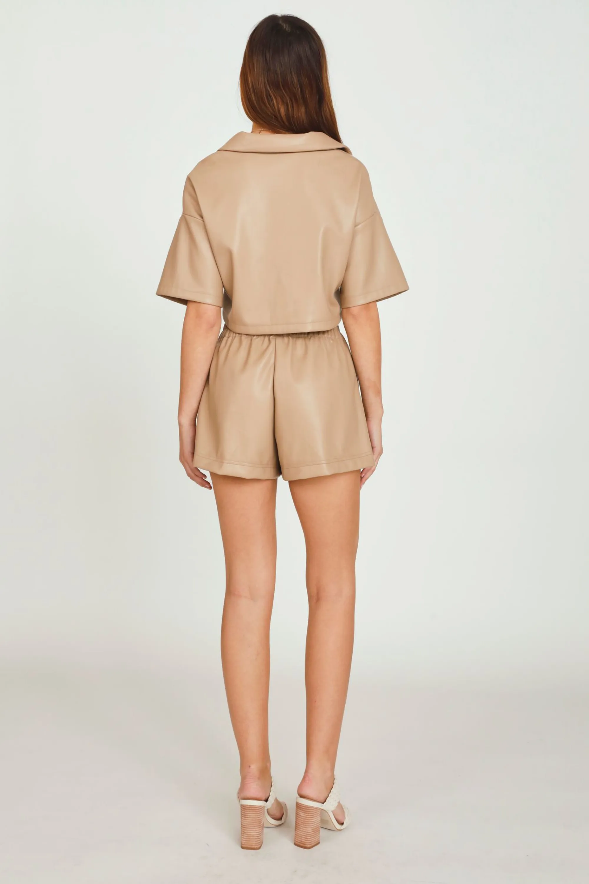 Toffee Faux Leather Camp Shirt