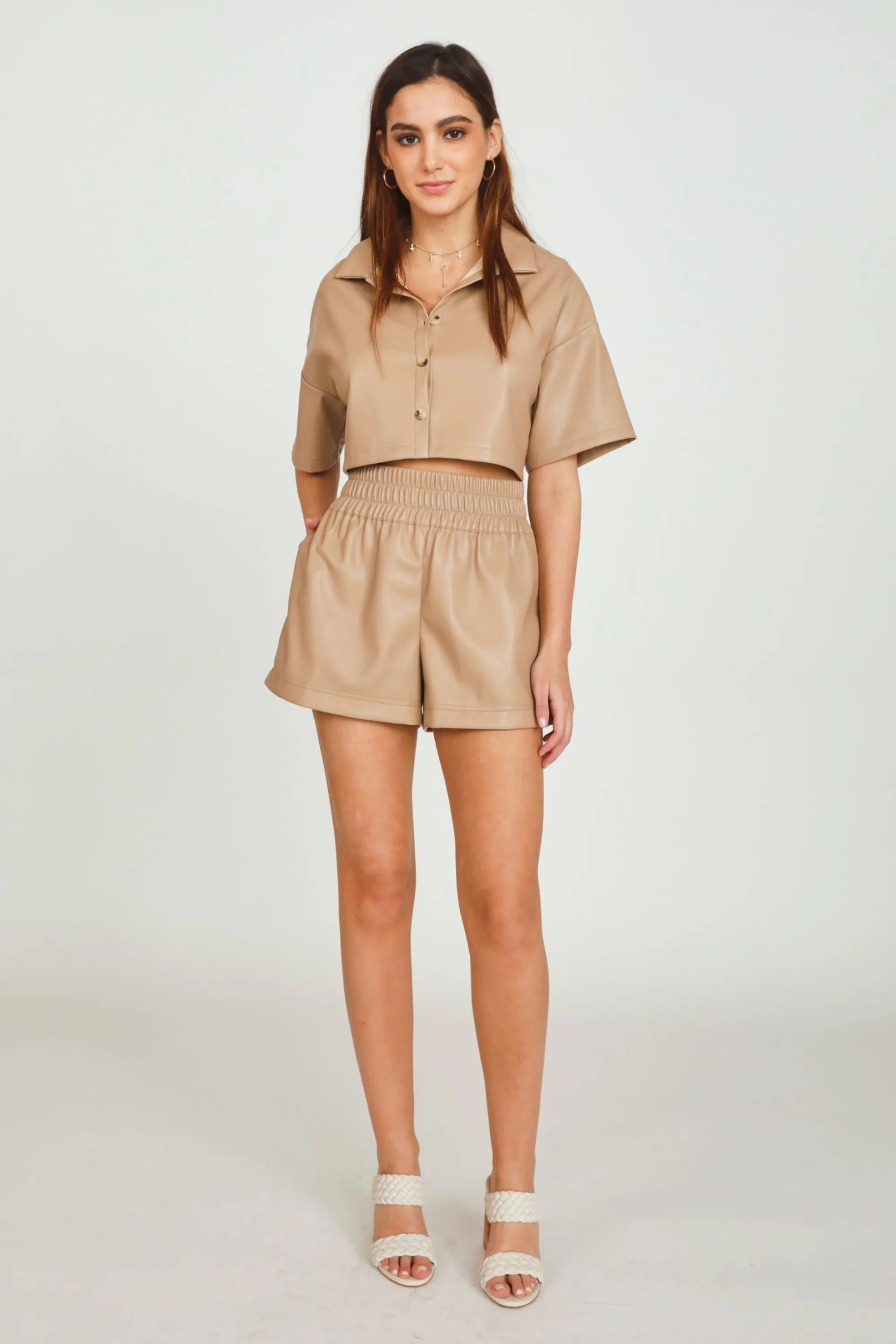 Toffee Faux Leather Camp Shirt