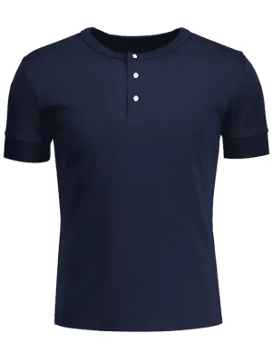 Trendy Crewneck Short Sleeve Henley Mens Top