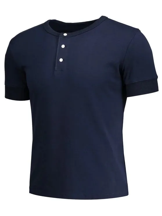 Trendy Crewneck Short Sleeve Henley Mens Top