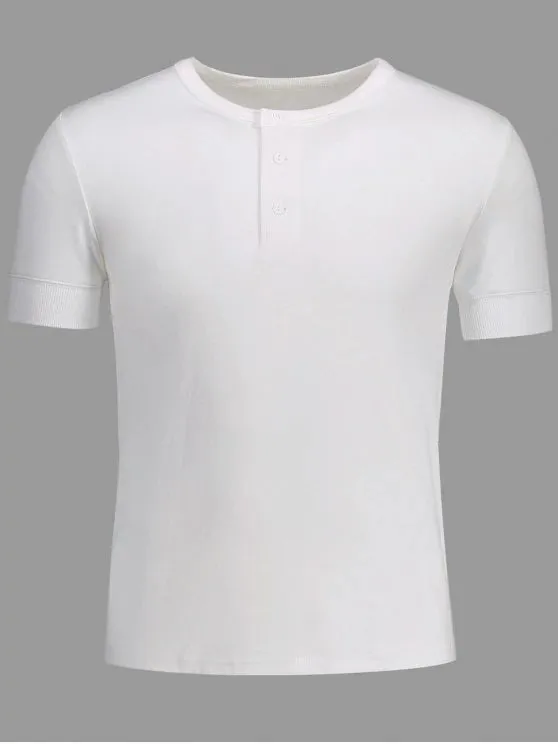 Trendy Crewneck Short Sleeve Henley Mens Top