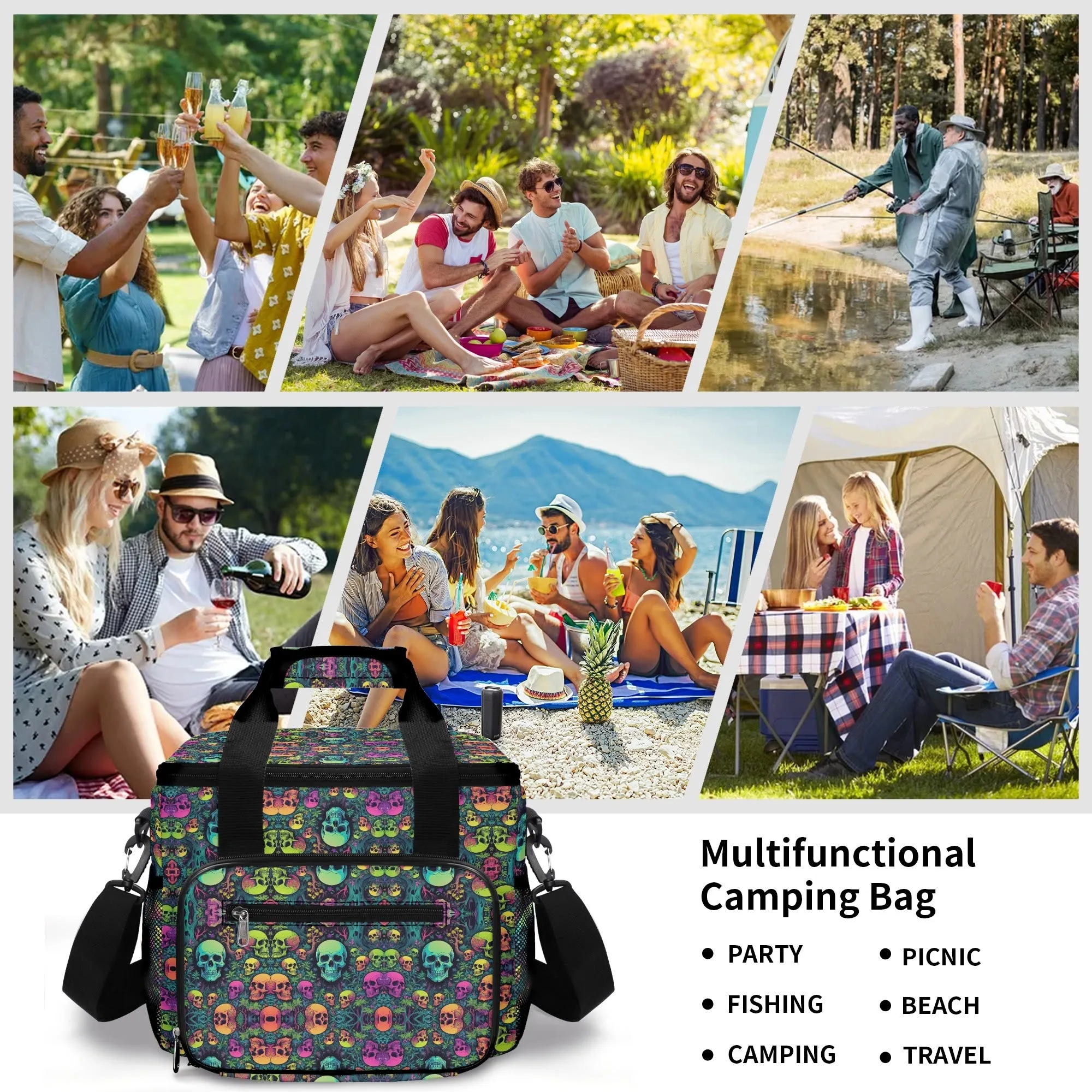 Trippy Skulls Insulated Leakproof Cooler Bag Lunch Box