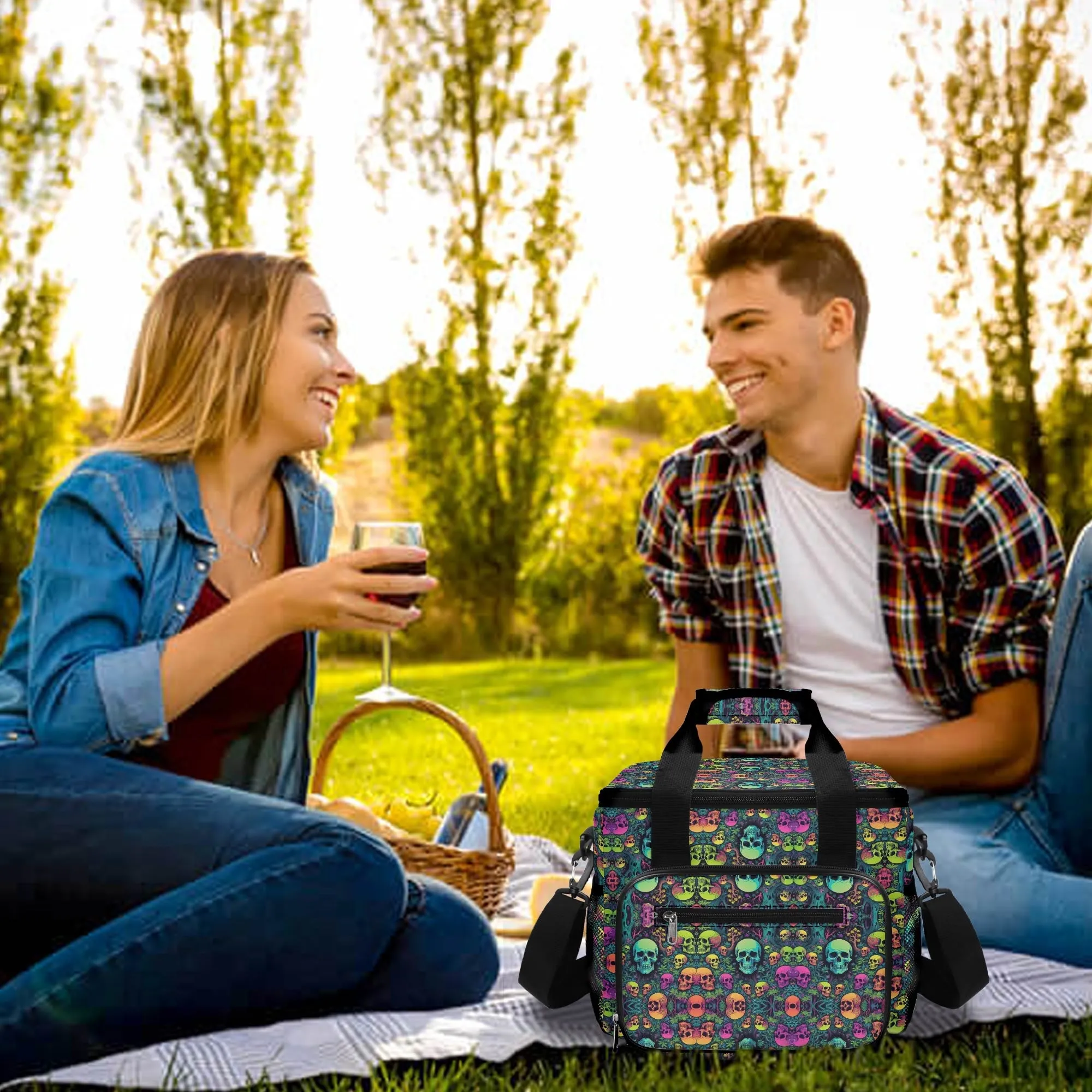 Trippy Skulls Insulated Leakproof Cooler Bag Lunch Box