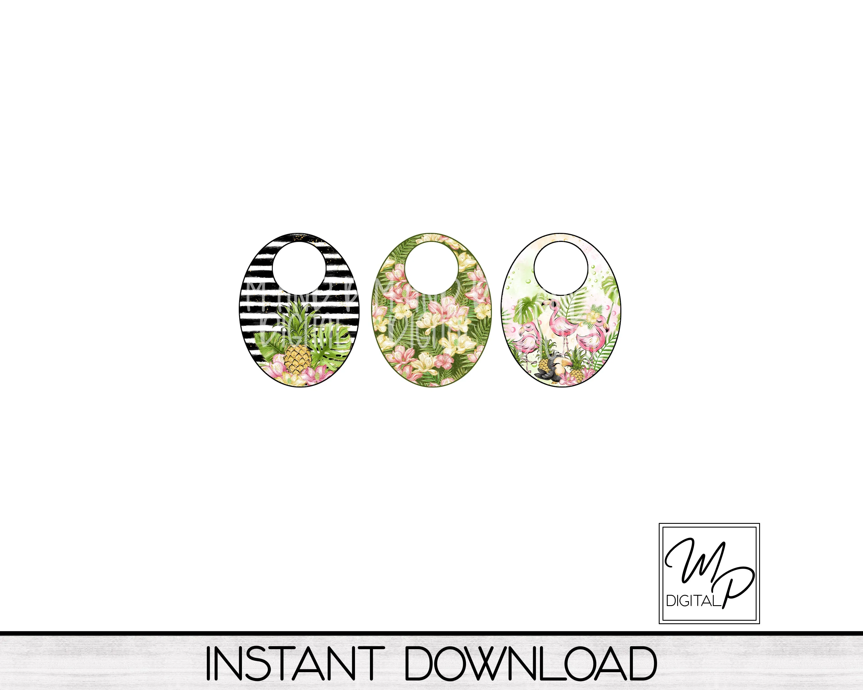 Tropical Oval Earring with Leather Hoop PNG Design Bundle for Sublimation, Digital Download