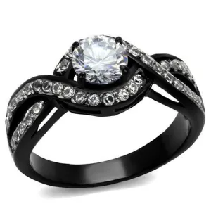 Two-Tone IP Black (Ion Plating) Stainless Steel Ring with AAA Grade CZ in Clear for Women Style TK2282