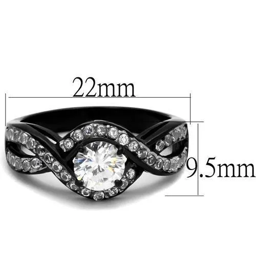 Two-Tone IP Black (Ion Plating) Stainless Steel Ring with AAA Grade CZ in Clear for Women Style TK2282