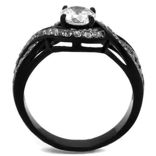 Two-Tone IP Black (Ion Plating) Stainless Steel Ring with AAA Grade CZ in Clear for Women Style TK2282