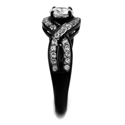 Two-Tone IP Black (Ion Plating) Stainless Steel Ring with AAA Grade CZ in Clear for Women Style TK2282