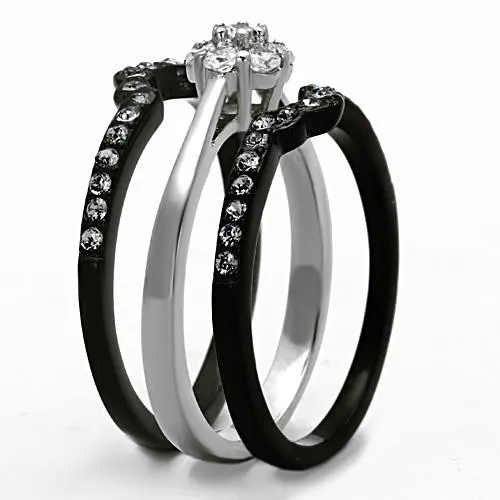 Two-Tone IP Black Stainless Steel Ring with AAA Grade CZ in Clear for Women Style TK1345