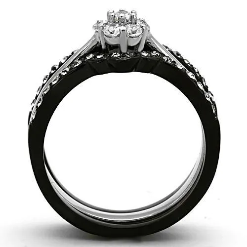Two-Tone IP Black Stainless Steel Ring with AAA Grade CZ in Clear for Women Style TK1345