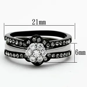 Two-Tone IP Black Stainless Steel Ring with AAA Grade CZ in Clear for Women Style TK1345