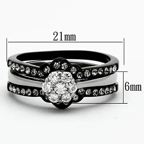 Two-Tone IP Black Stainless Steel Ring with AAA Grade CZ in Clear for Women Style TK1345
