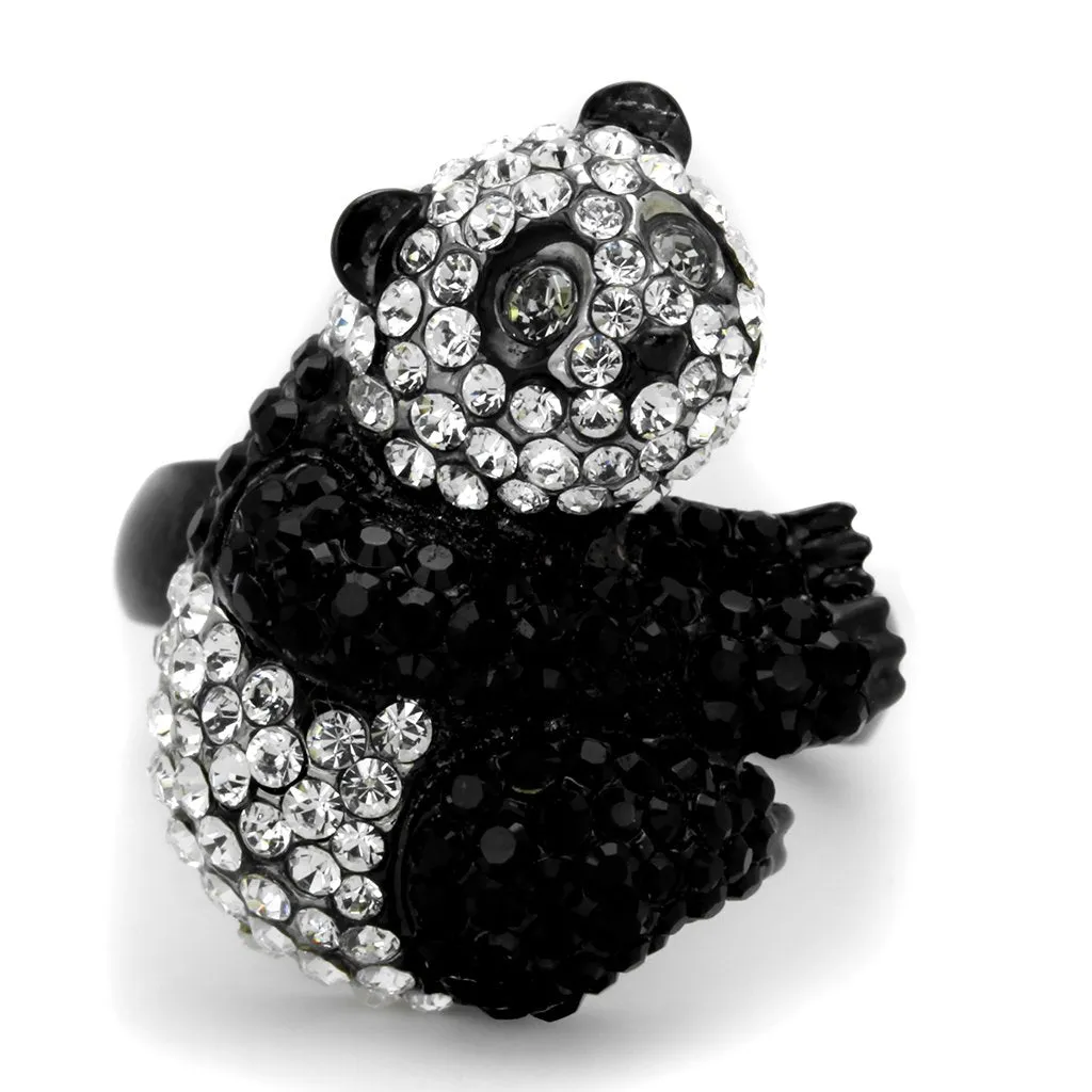 Two-Tone IP Black Stainless Steel Ring with Top Grade Crystal in Black Diamond for Women Style TK1735