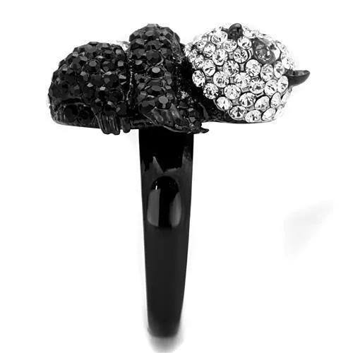 Two-Tone IP Black Stainless Steel Ring with Top Grade Crystal in Black Diamond for Women Style TK1735