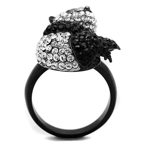 Two-Tone IP Black Stainless Steel Ring with Top Grade Crystal in Black Diamond for Women Style TK1735