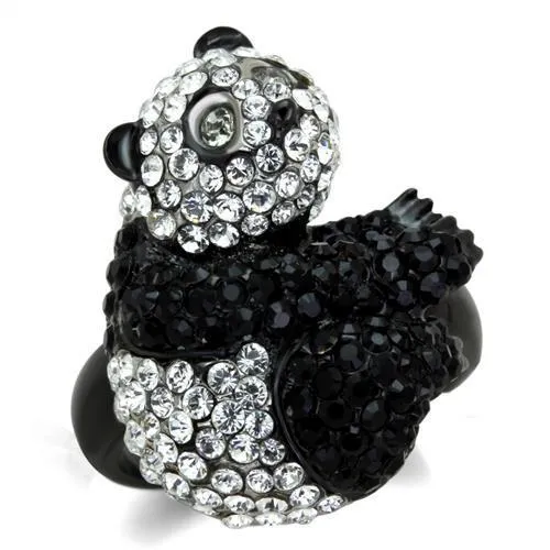Two-Tone IP Black Stainless Steel Ring with Top Grade Crystal in Black Diamond for Women Style TK1735