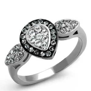 Two-Tone IP Black Stainless Steel Ring with Top Grade Crystal in Black Diamond for Women Style TK2136