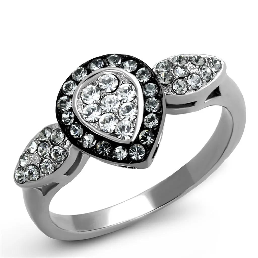 Two-Tone IP Black Stainless Steel Ring with Top Grade Crystal in Black Diamond for Women Style TK2136