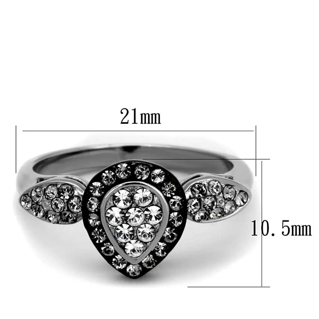 Two-Tone IP Black Stainless Steel Ring with Top Grade Crystal in Black Diamond for Women Style TK2136