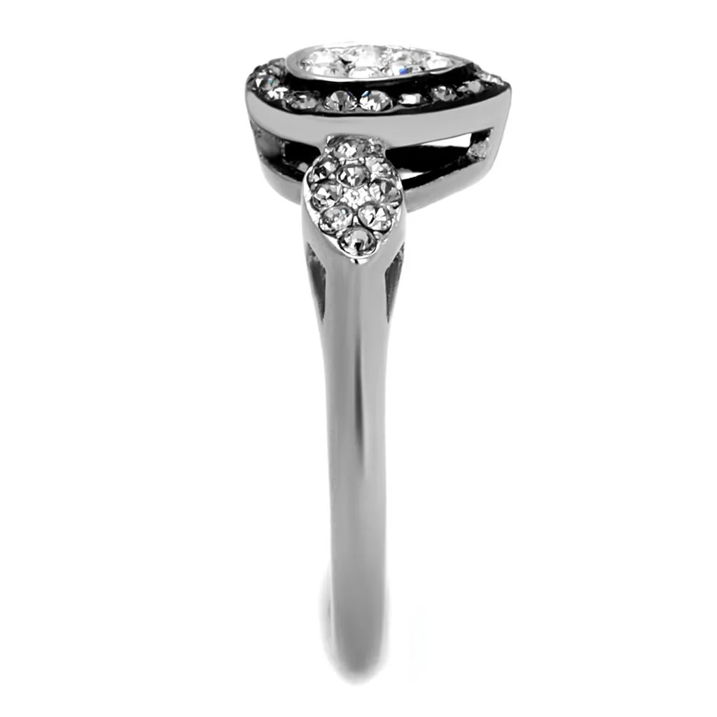 Two-Tone IP Black Stainless Steel Ring with Top Grade Crystal in Black Diamond for Women Style TK2136