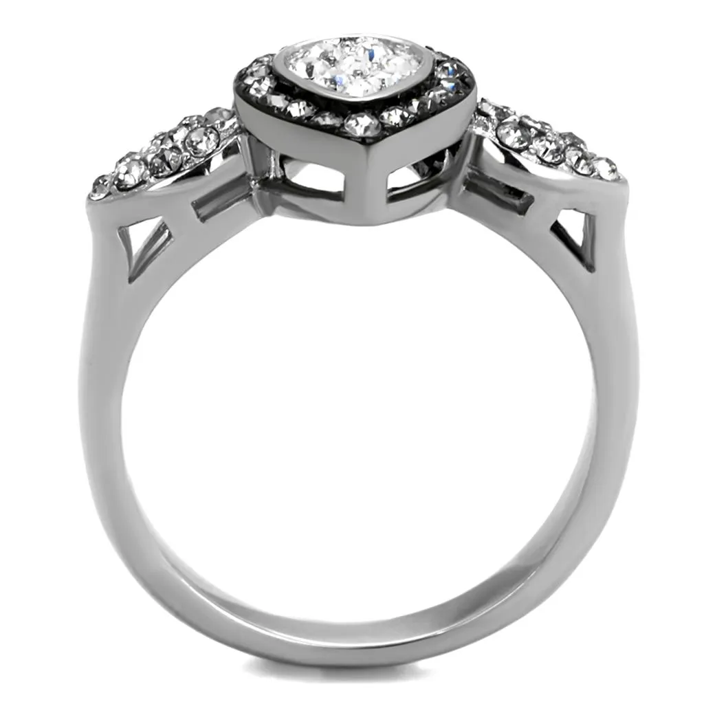 Two-Tone IP Black Stainless Steel Ring with Top Grade Crystal in Black Diamond for Women Style TK2136