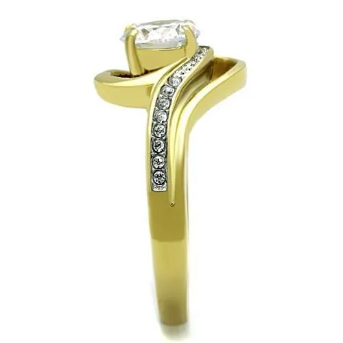 Two-Tone IP Gold (Ion Plating) Stainless Steel Ring with AAA Grade CZ in Clear for Women Style TK1701
