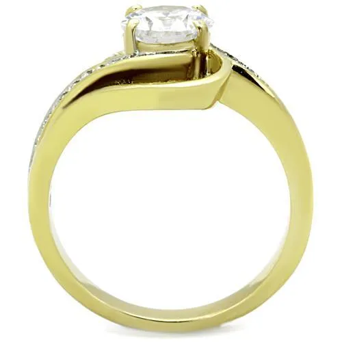 Two-Tone IP Gold (Ion Plating) Stainless Steel Ring with AAA Grade CZ in Clear for Women Style TK1701