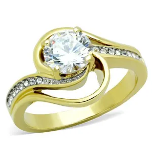Two-Tone IP Gold (Ion Plating) Stainless Steel Ring with AAA Grade CZ in Clear for Women Style TK1701