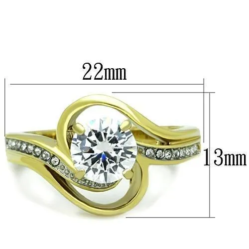 Two-Tone IP Gold (Ion Plating) Stainless Steel Ring with AAA Grade CZ in Clear for Women Style TK1701