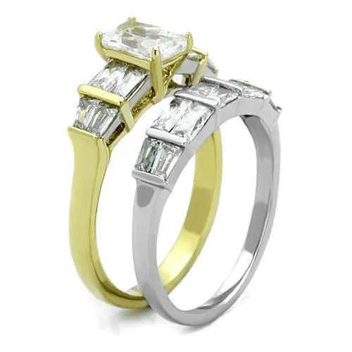 Two-Tone IP Gold (Ion Plating) Stainless Steel Ring with AAA Grade CZ in Clear for Women Style TK1708