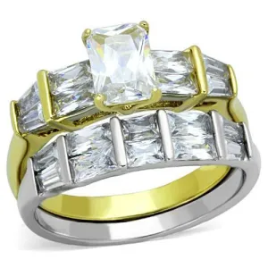 Two-Tone IP Gold (Ion Plating) Stainless Steel Ring with AAA Grade CZ in Clear for Women Style TK1708
