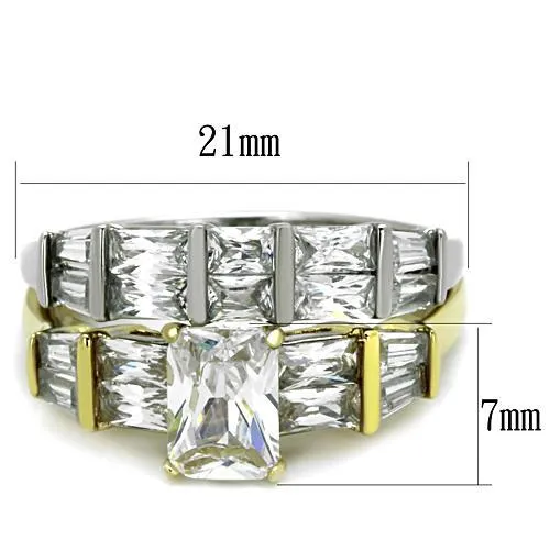 Two-Tone IP Gold (Ion Plating) Stainless Steel Ring with AAA Grade CZ in Clear for Women Style TK1708