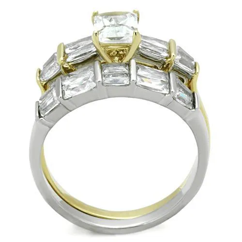 Two-Tone IP Gold (Ion Plating) Stainless Steel Ring with AAA Grade CZ in Clear for Women Style TK1708
