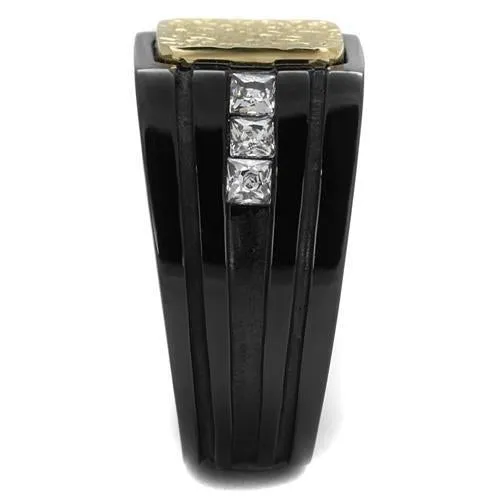 Two-Tone IP Gold (Ion Plating) Stainless Steel Ring with AAA Grade CZ in Clear for Women Style TK2519