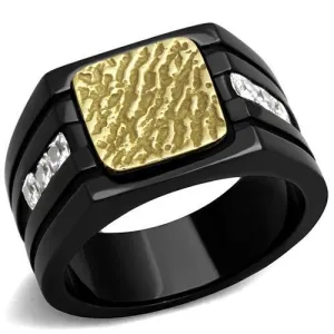 Two-Tone IP Gold (Ion Plating) Stainless Steel Ring with AAA Grade CZ in Clear for Women Style TK2519