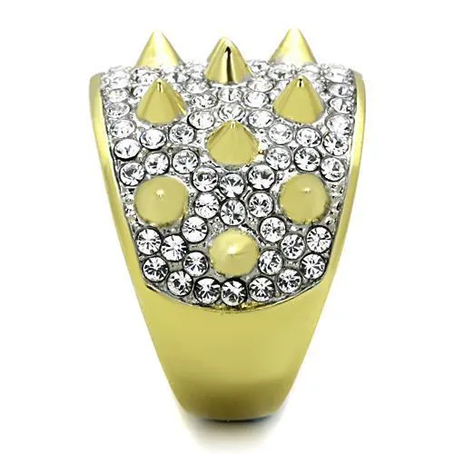 Two-Tone IP Gold (Ion Plating) Stainless Steel Ring with Top Grade Crystal in Clear for Women Style TK1697