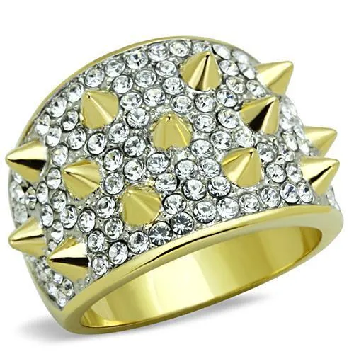 Two-Tone IP Gold (Ion Plating) Stainless Steel Ring with Top Grade Crystal in Clear for Women Style TK1697