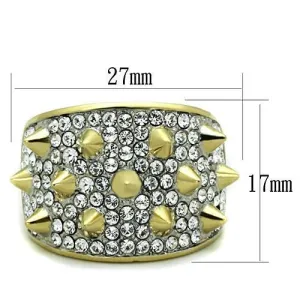 Two-Tone IP Gold (Ion Plating) Stainless Steel Ring with Top Grade Crystal in Clear for Women Style TK1697